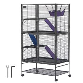 64.6" Rolling Metal Ferret Cage, Large 4-Tier Cage, Small Animal Cage with Ramps & Tray, Easy to Set up for Pet Rats, Hamster, Guinea Pig, Chinch